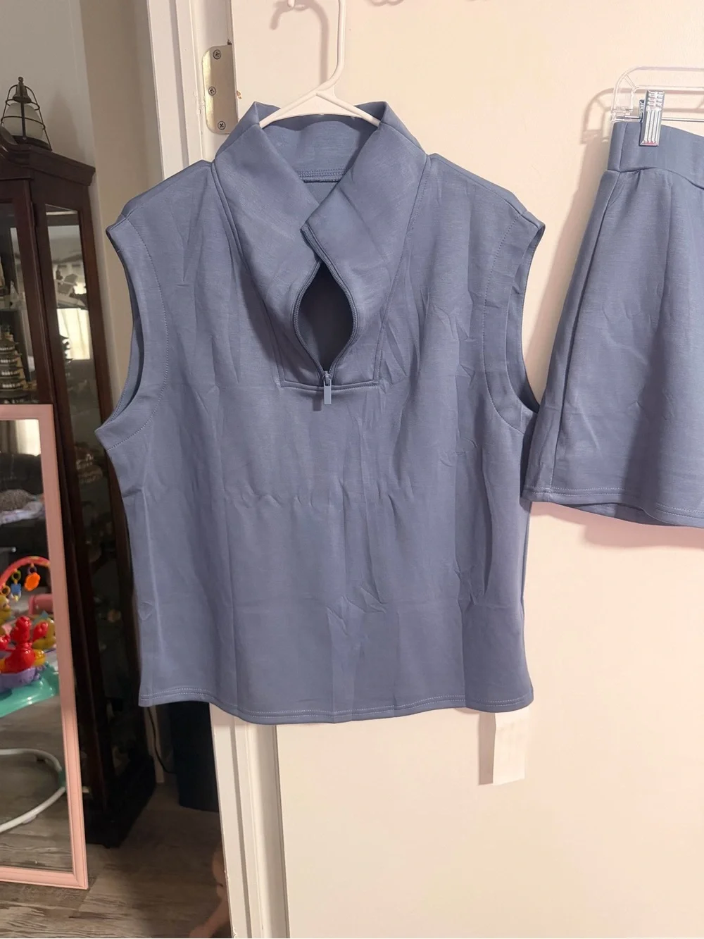 Amazon Dusty Blue Sleeveless Zip-Front Top with Matching Skort